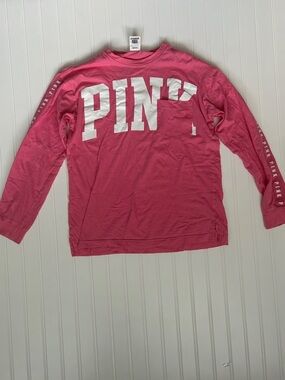 PINK Victoria's Secret Hot Pink Long Sleeve Logo Tee